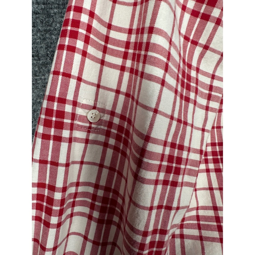 Talbots Plaid Button Down Women 14 Red White Metallic Roll Tab Sleeve Shirt - Picture 4 of 8
